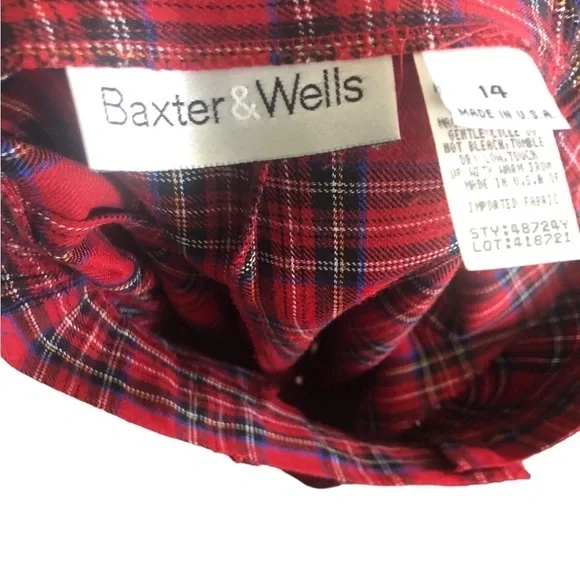 VTG Baxter & Wells Pleated Relaxed Tartan Plaid Red Bermuda Shorts 14 70’s - Picture 4 of 5